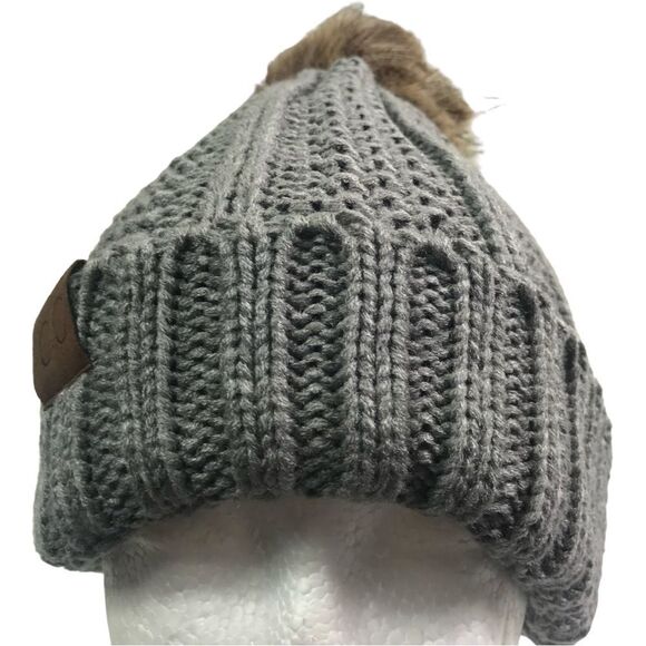 C.C Black Gray Pom Pom Beanies Set - Picture 7 of 11